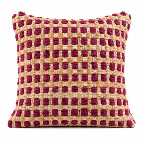 Funda de almohadón cuadrillé yute y algodón 40 x 40 cm bordó