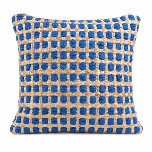 Funda de almohadón cuadrillé yute y algodón 40 x 40 cm celeste