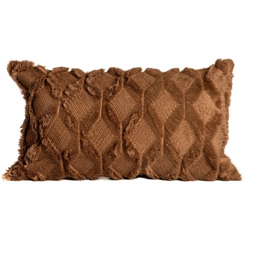 Funda almoha caramelo  peluche  con rombos  30 x 50 cm marrón