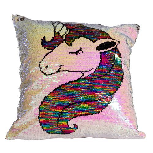 Funda de almohadón 43 x 43 cm lentejuelas unicornio pelo multicolor