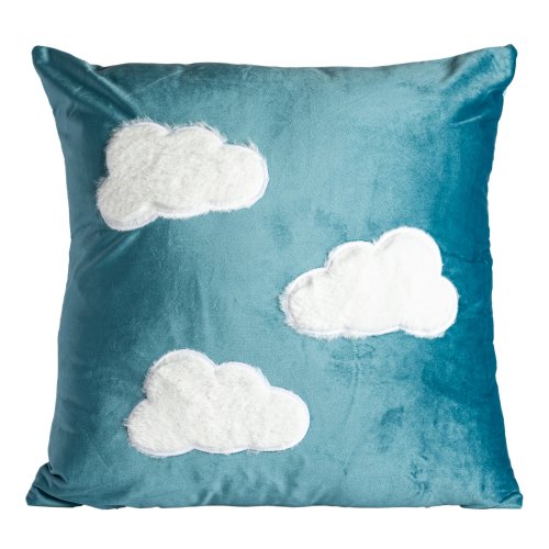 Funda almoha lisa azul con LOVE nube pelo blanco 43x43 cm 