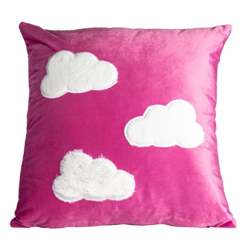 Funda almoha lisa rosa con LOVE nube pelo blanco 43x43 cm 