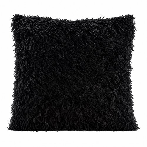 Funda almoha 50 x 50 cm pelo largo tipo pluma negro