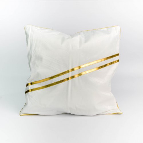 Funda de almohadón polyester 45 x 45 cm liso blanco diagonales doradas