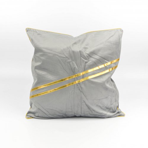 Funda de almohadón polyester 45 x 45 cm liso gris diagonales doradas