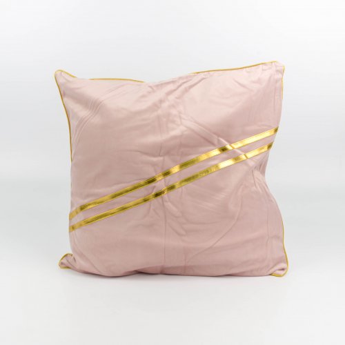 Funda de almohadon polyester 45 x 45 cm liso rosa diagonales doradas