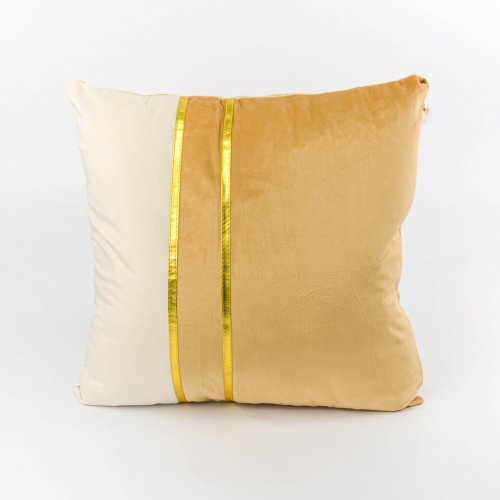 Funda de almohadon 45 x 45 cm blanco y beige con lineas doradas