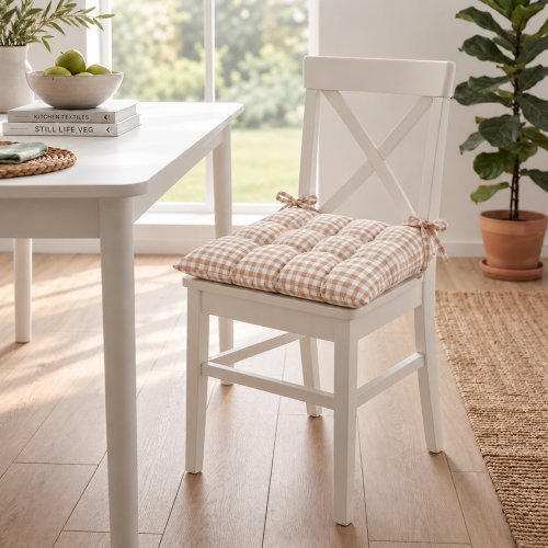 Almohadón con relleno para silla 42 x 42 cm cuadros vichy beige