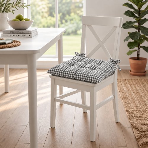 Almohadón con relleno para silla 42 x 42 cm cuadros vichy gris