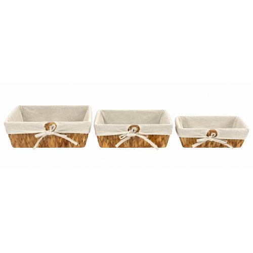 Set x 3 canastos hoja de jacinto y tela rectángulares 30 x 22 x 9 cm / 26 x 18 x 8 cm / 22 x 15 x 6 cm
