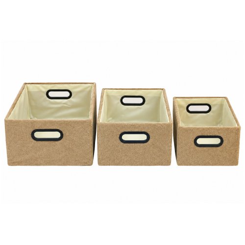 Set x 3 canastos liso beige con asas 35 x 25 x 16 / 31 x 22 x 14.5 / 27 x 18 x 12 cm