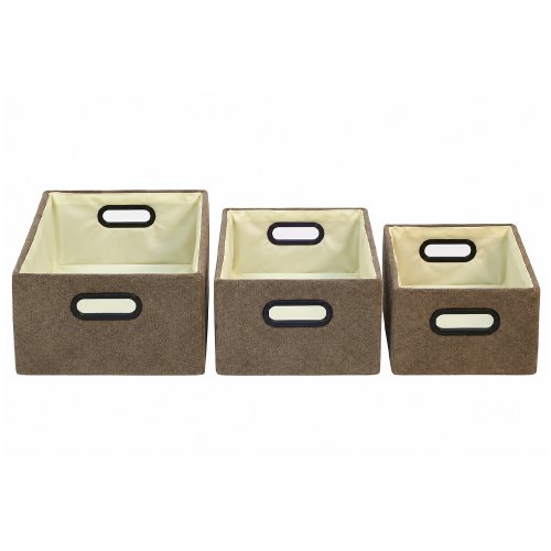 Set x 3 canastos liso marrón con asas 35 x 25 x 16 / 31 x 22 x 14.5 / 27 x 18 x 12 cm
