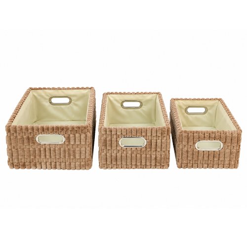 Set x 3 canastos de plush con asas marrón 35 x 25 x 16 / 32 x 22 x 14.5 / 28 x 18 x 13 cm