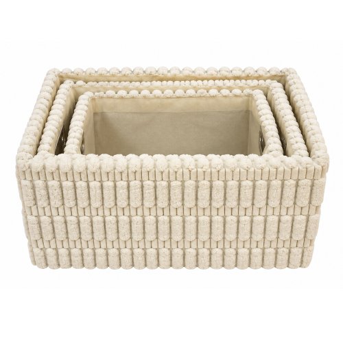 Set x 3 canastos de plush con asas natural 35 x 25 x 16 / 32 x 22 x 14.5 / 28 x 18 x 13 cm