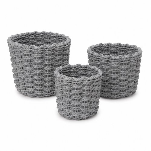 Set x 3 cestos redondos de papel 17 x 14,5 cm / 15 x 11,5 cm / 12,5 x 10 cm gris
