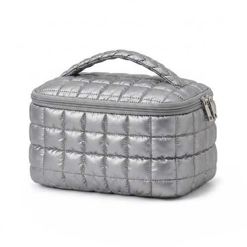 Neceser con asa 20 x 16 x 15 cm estilo puffer gris