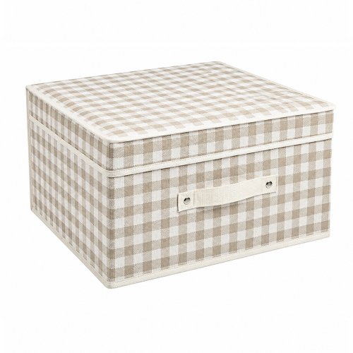 Caja plegable 35 x 30 x 20 cm con tapa y asa cuadrille beige
