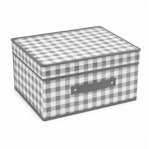 Caja plegable 35 x 30 x 20 cm con tapa y asa cuadrille gris