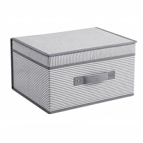 Caja plegable 35 x 30 x 20 cm con tapa y asa rayada gris