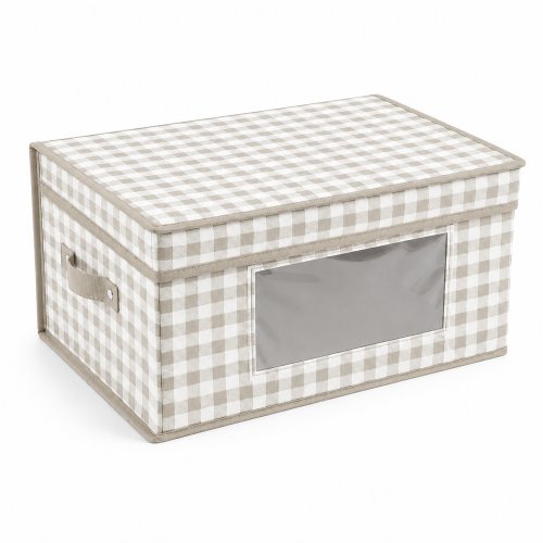 Caja plegable 40 x 30 x 20 cm con tapa y visor cuadrille beige