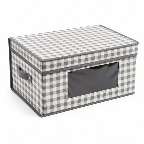 Caja plegable 40 x 30 x 20 cm con tapa y visor cuadrille gris