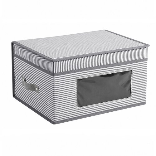 Caja plegable 40 x 30 x 20 cm con tapa y visor rayada gris
