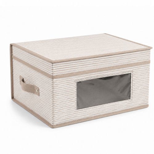 Caja plegable 40 x 30 x 20 cm con tapa y visor rayada beige