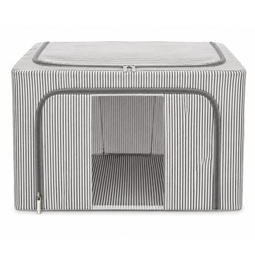 Canasto con visor y doble apertura 50 x 40 x 33 cm rayado gris