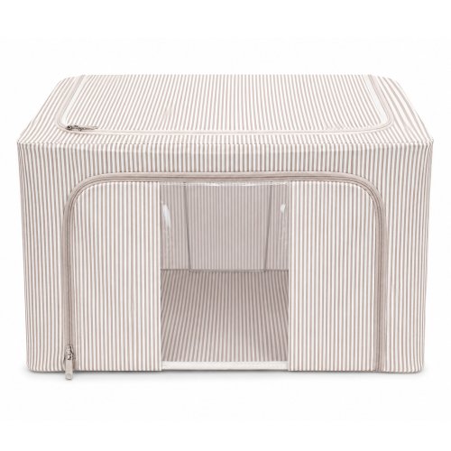 Canasto con visor y doble apertura 50 x 40 x 33 cm rayado beige
