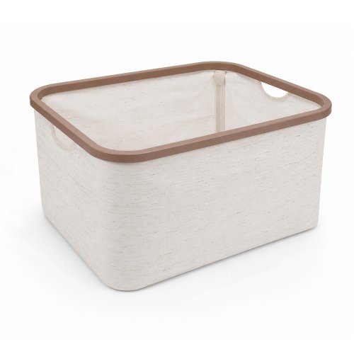 Canasto 45 x 35 x 25 cm jaspeado natural con borde plástico beige
