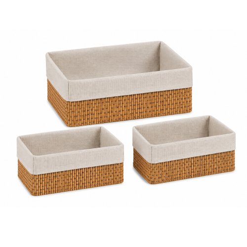 Set x 3 canastos de bamboo y tela 23 x 33 x 12 cm / 20 x 15 x 10,5 cm (x 2 pcs)