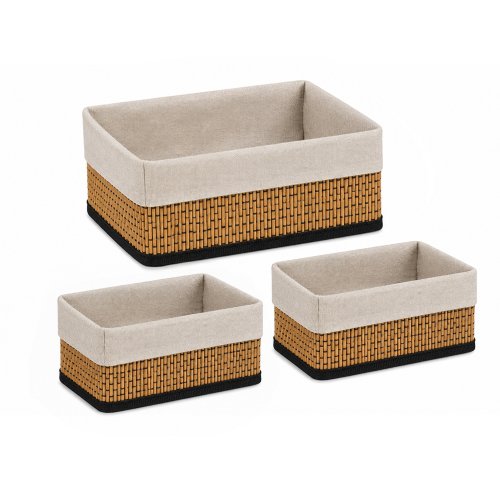 Set x 3 canastos de bamboo y tela borde 23 x 33 x 12 cm / 20 x 15 x 10,5 cm (x 2 pcs)