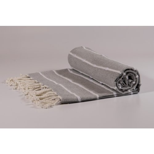 Manta de algodón 125 x 150 cm lisa gris con ribete blanco