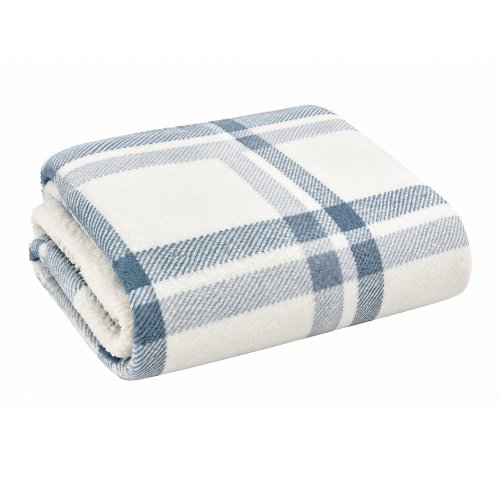 Manta peluda polar 120 x150 cm con trama escocesa azul natural y corderito