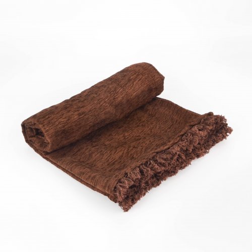 Manta chenille lisa con flecos - marrón