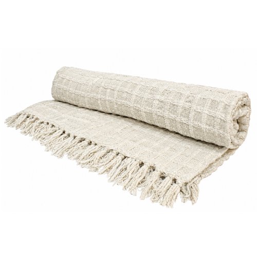 Manta 130 x 190 cm cuadrille blanca con flecos