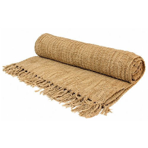 Manta 130 x 190 cm tramada beige con flecos