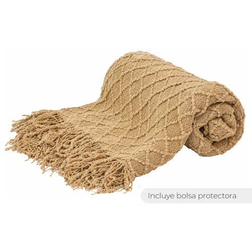 Manta 130 x 170 cm lisa trama rombo chico beige