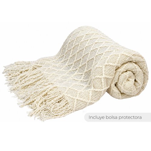 Manta 130 x 170 cm lisa trama rombo chico blanca