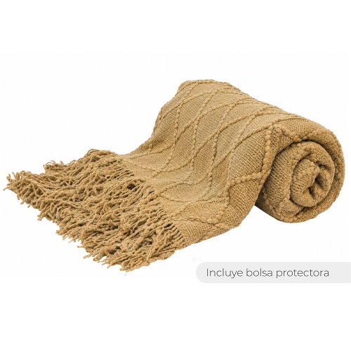 Manta 130 x 170 cm lisa trama rombo grande beige