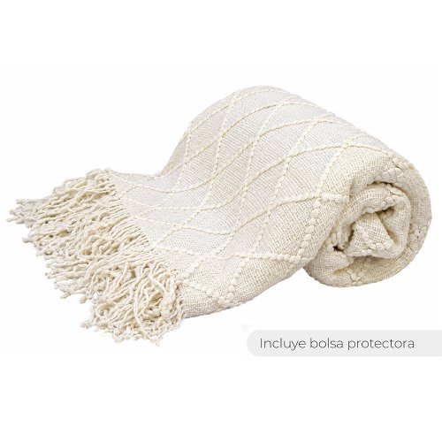 Manta 130 x 170 cm lisa trama rombo grande blanco