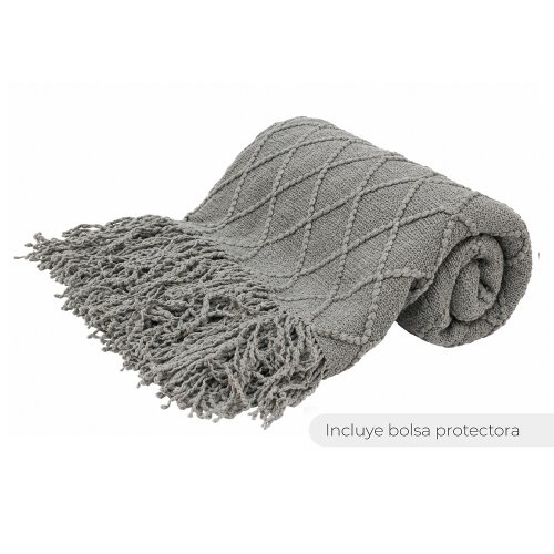 Manta 130 x 170 cm lisa trama rombo grande gris