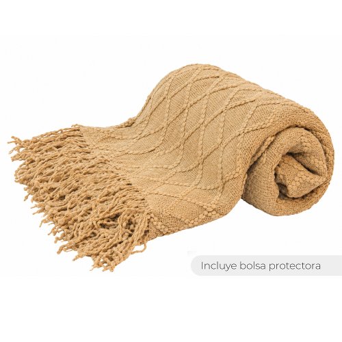 Manta 130 x 170 cm lisa trama rombo doble grande beige