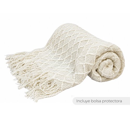 Manta 130 x 170 cm lisa trama rombo doble grande blanco