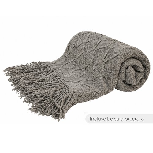 Manta 130 x 170 cm lisa trama rombo doble grande gris