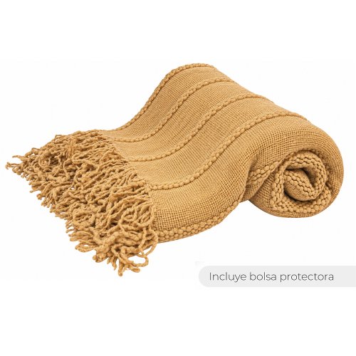 Manta 130 x 170 cm lisa trama lineas beige