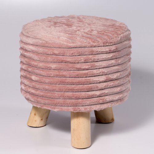 Banco puff patas de madera 28 x 29 cm pelo corto rosa.