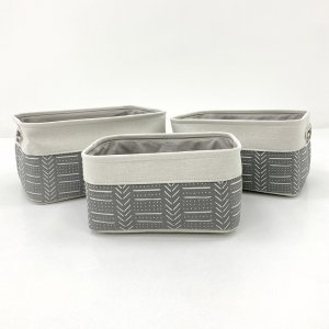 Set x 3 cestos gris con rayas blancas
