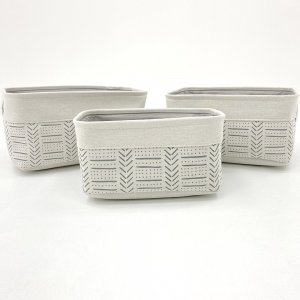 Set x 3 cestos blanco con rayas grises