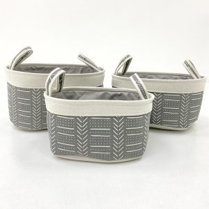 Set x 3 cestos gris con rayas blancas 